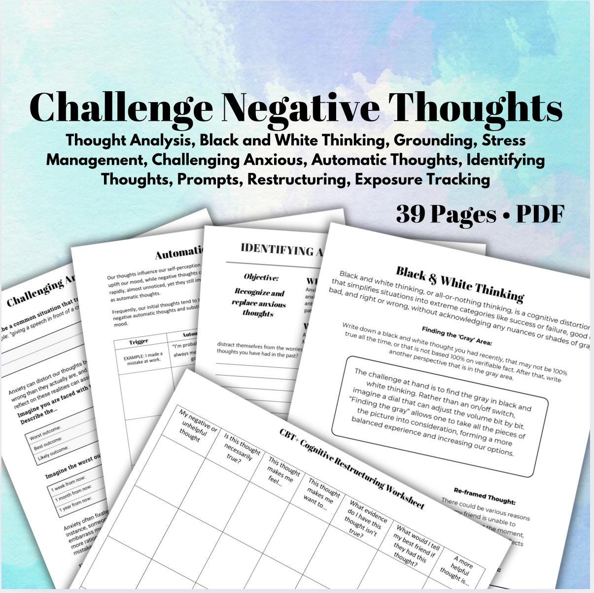 Negative Thoughts Workbook: Mindset Restructuring, Anxiety Relief (PDF)