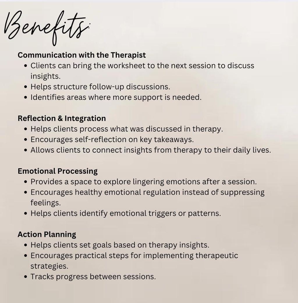 After Therapy Session Reflection Worksheet: Emotional Processing (PDF)