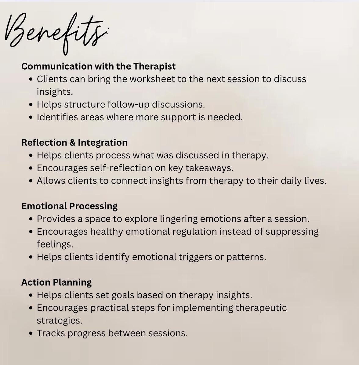 After Therapy Session Reflection Worksheet: Emotional Processing (PDF)