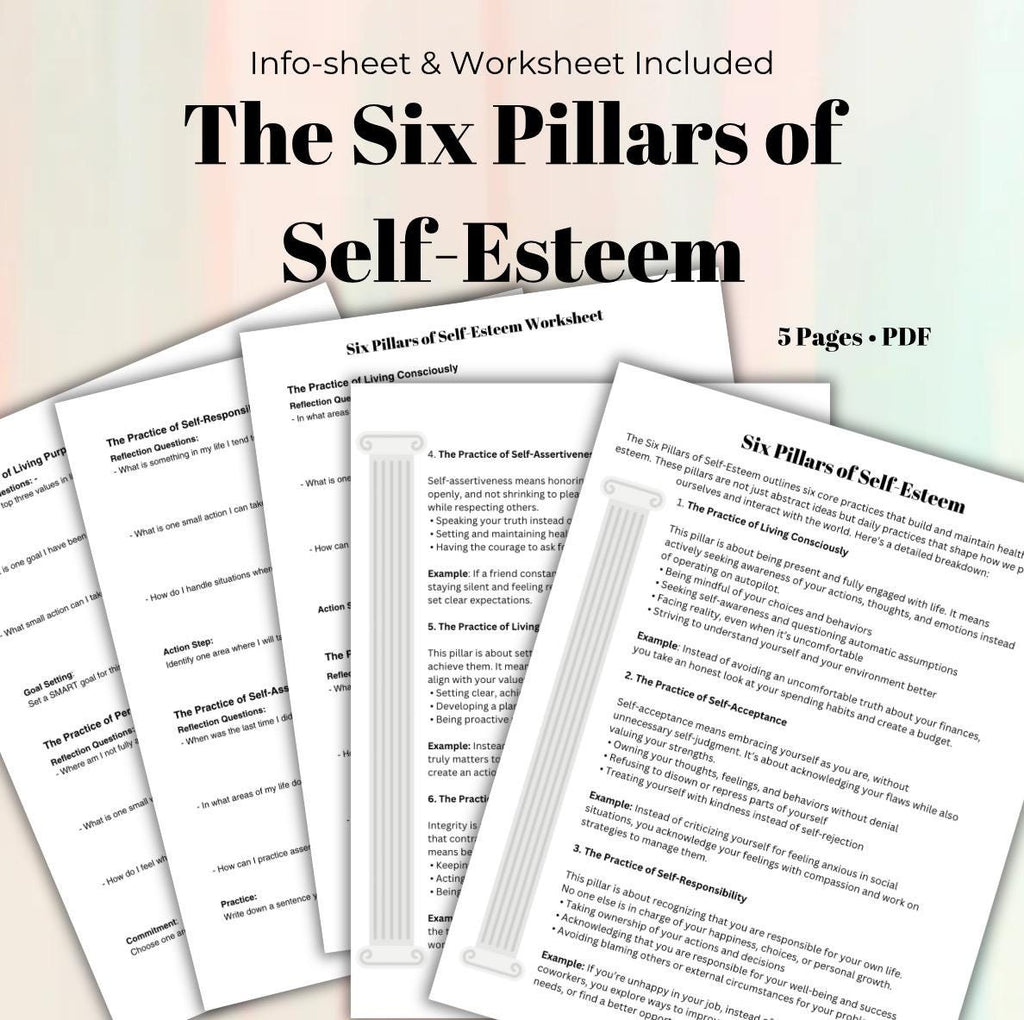 Six Pillars of Self-Esteem Bundle Guided Worksheet Info Sheet for Confidence & Growth