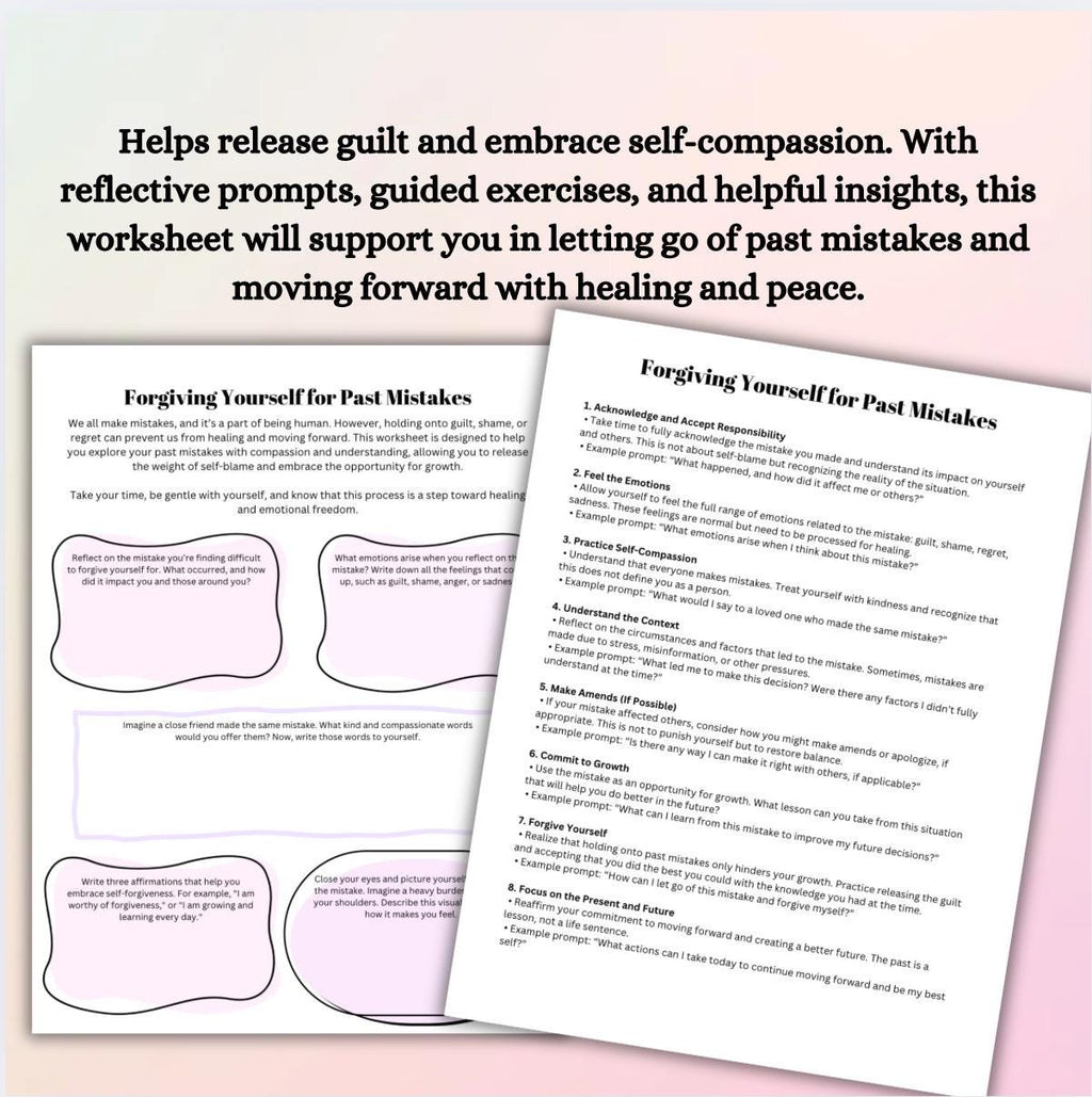 Self-Forgiveness Worksheet: Guided Prompts for Emotional Healing (PDF)