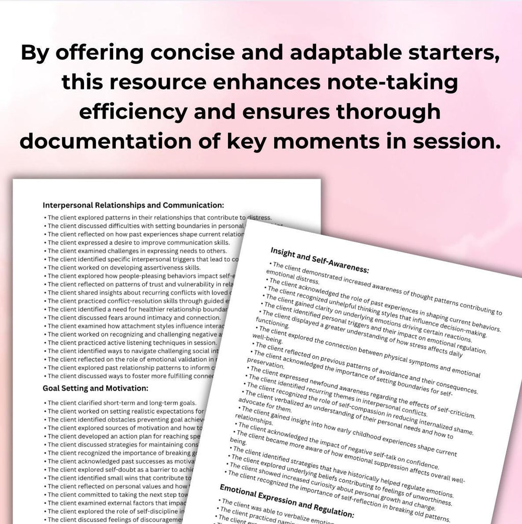 Therapy Progress Note Sentence Starters: Efficient Documentation (Digital Download)