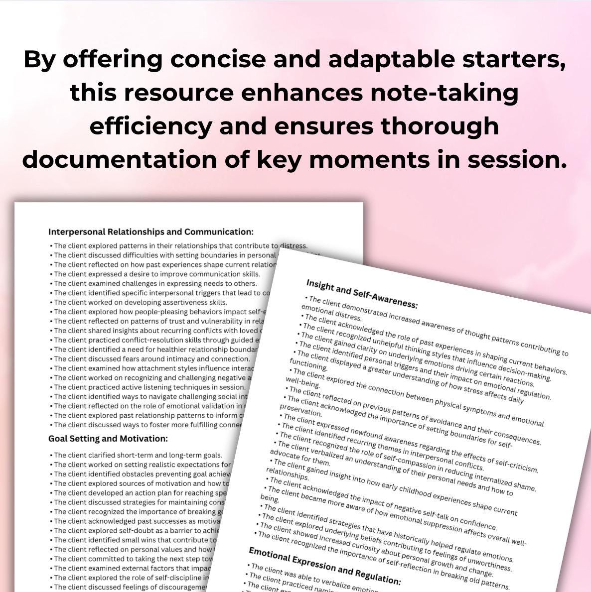 Therapy Progress Note Sentence Starters: Efficient Documentation (Digital Download)