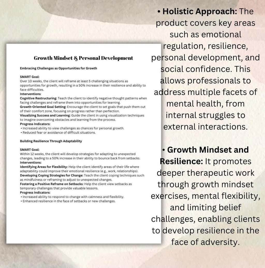 Treatment Plans: Self-Esteem, Confidence, Independence (PDF) Personal Growth Therapy Session Support Tool