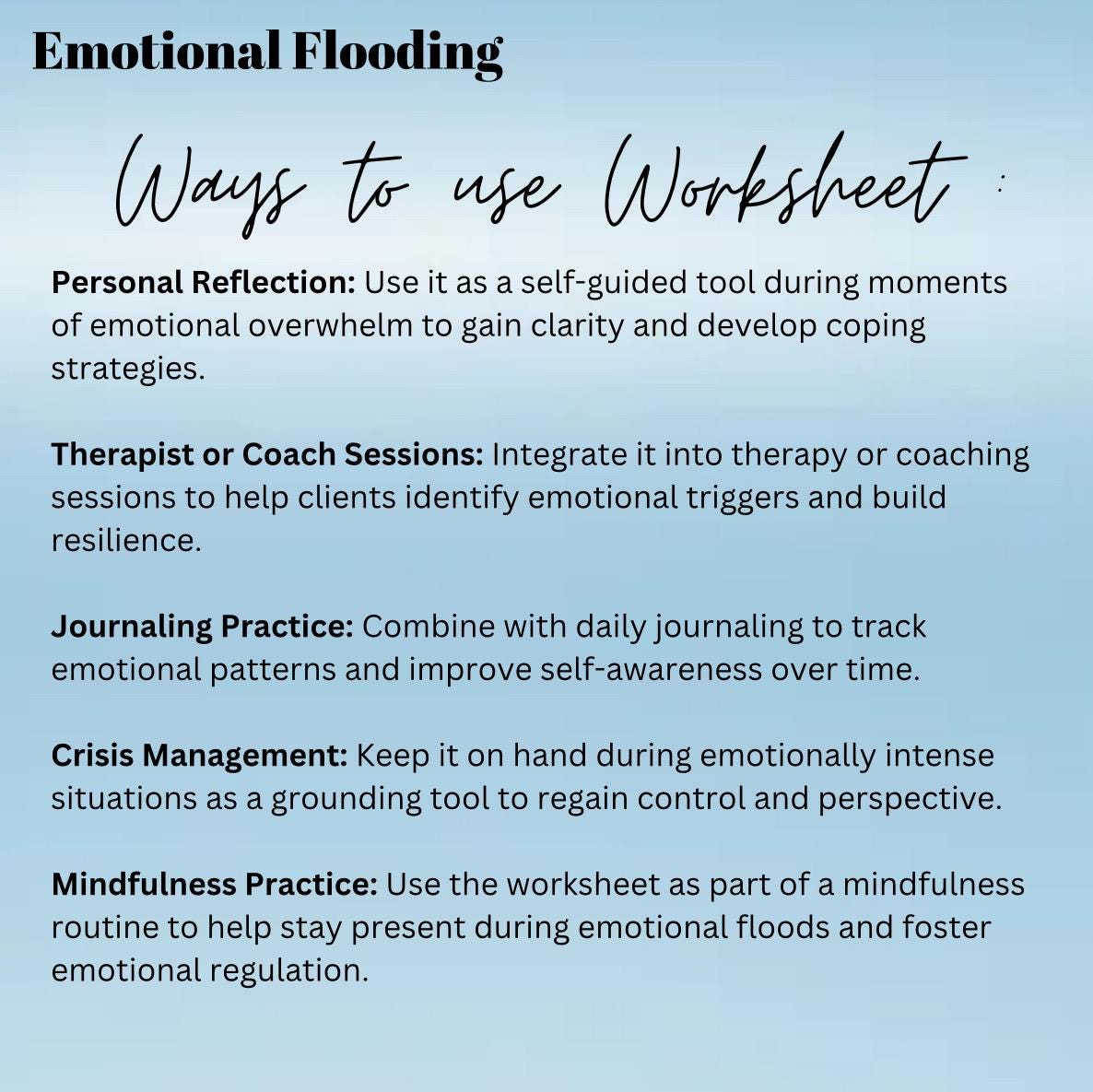 Emotional Flooding Worksheet Guide to Managing Intense Emotions & Building Resilience Printable PDF