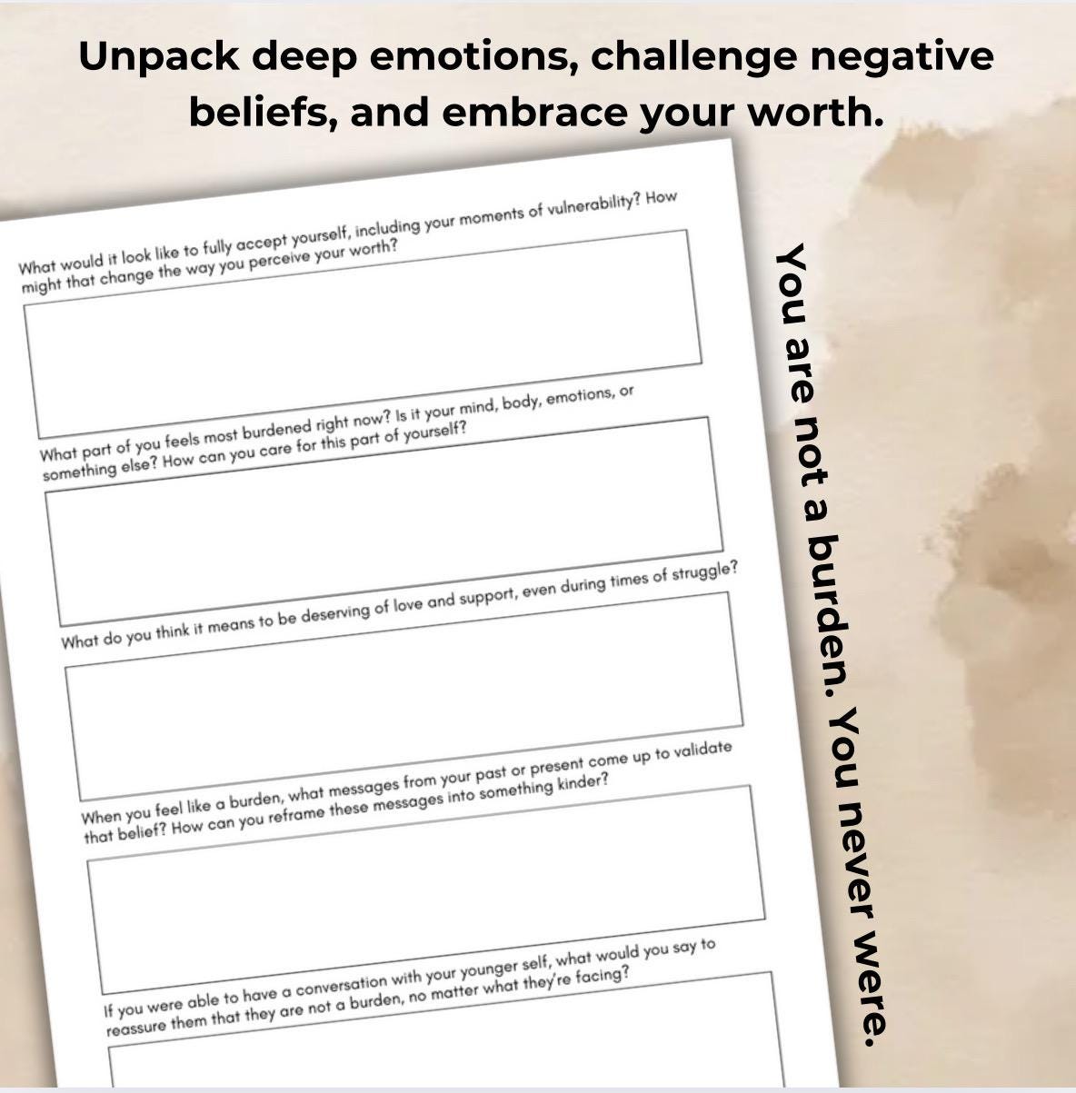 Feeling Like a Burden Self-Reflection Worksheet: Overcome Self-Doubt (Editable PDF)