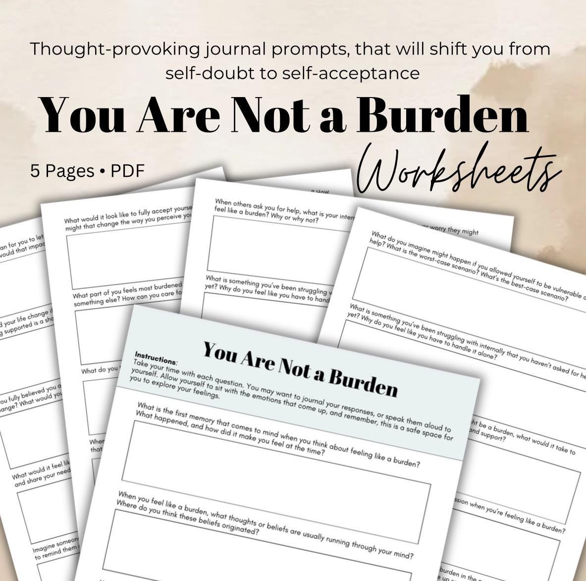 Feeling Like a Burden Self-Reflection Worksheet: Overcome Self-Doubt (Editable PDF)