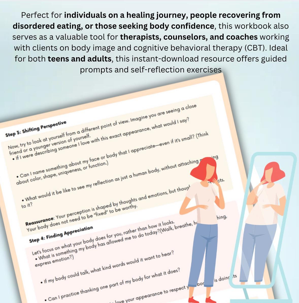 Body Dysmorphia Recovery Workbook: Self-Esteem & Healing (Editable PDF)