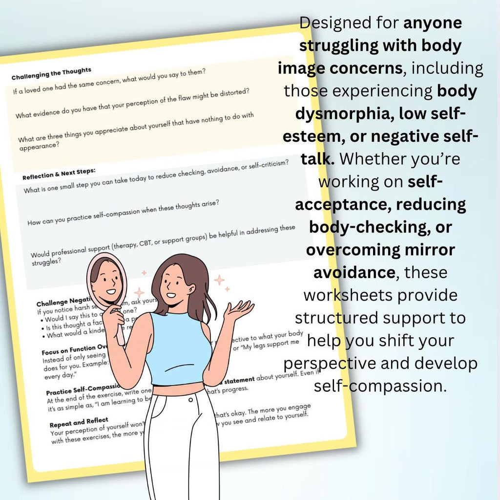 Body Dysmorphia Recovery Workbook: Self-Esteem & Healing (Editable PDF)