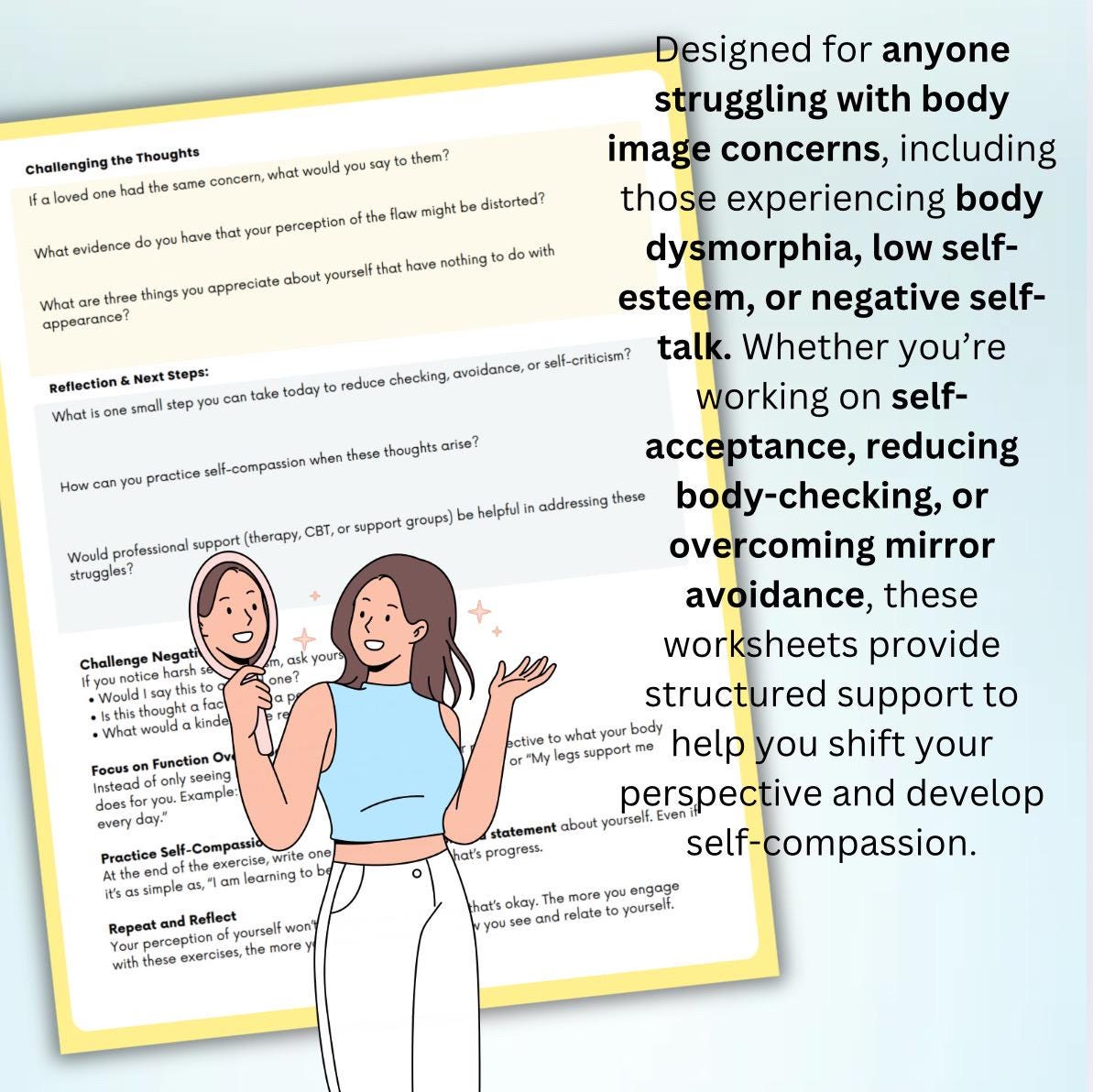 Body Dysmorphia Recovery Workbook: Self-Esteem & Healing (Editable PDF)