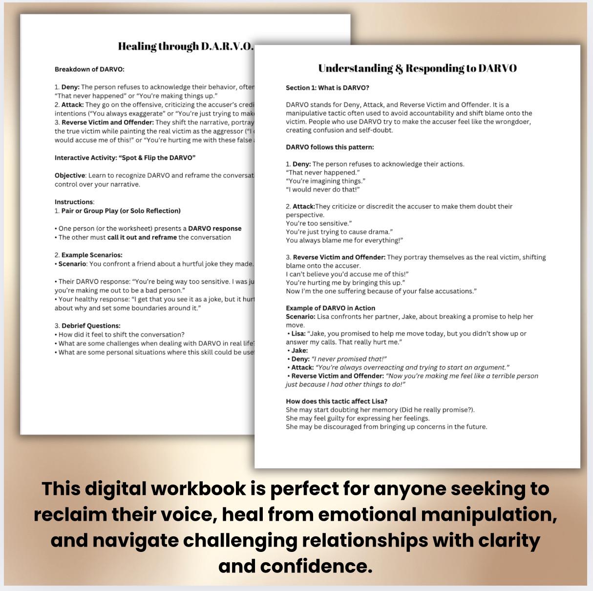 Healing Through DARVO Workbook for Survivors of Emotional Manipulation Breaking the Cycle Toxic Relationships