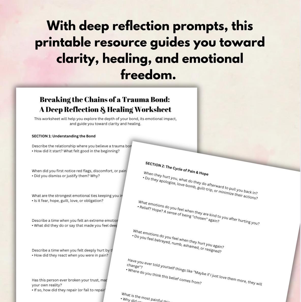Trauma Bond Healing Worksheet Break Free from Toxic Relationships Self-Reflection & Emotional Recovery Printable