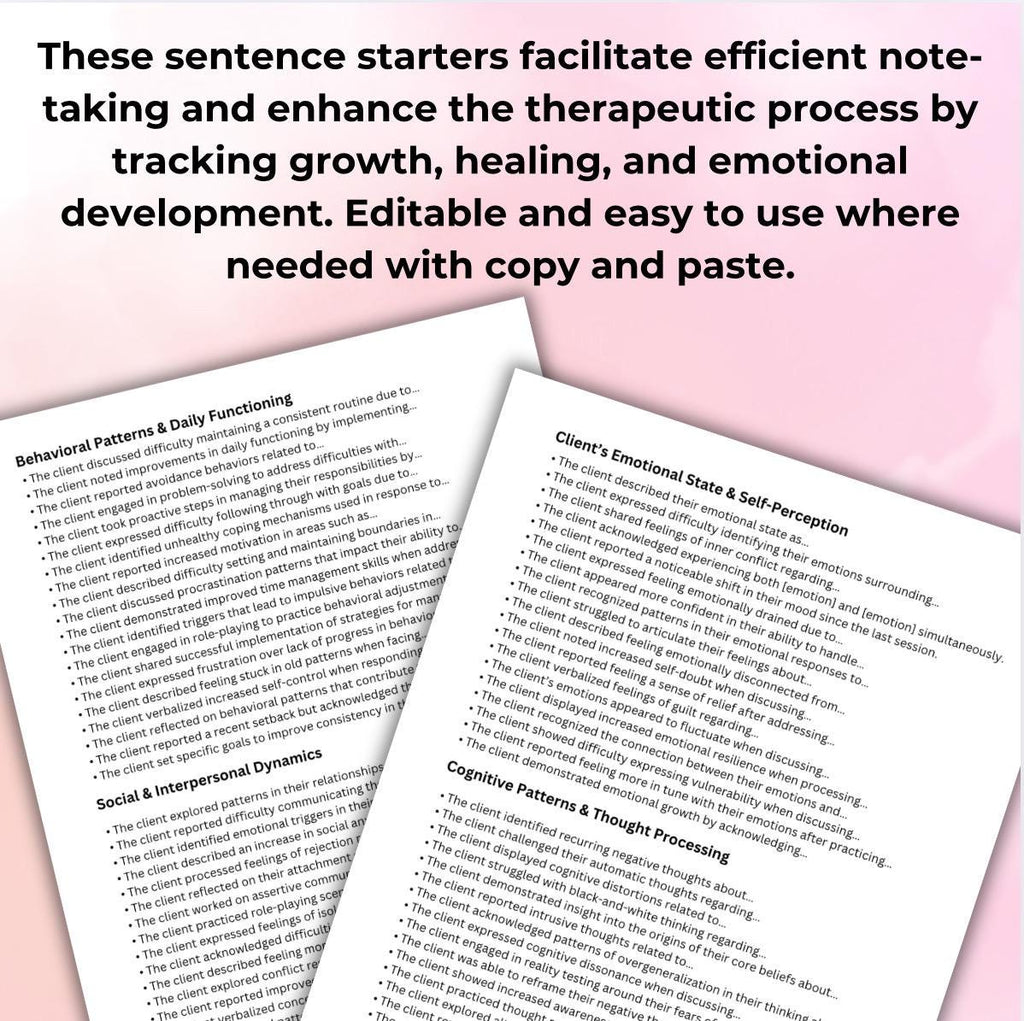 Therapy Progress Note Sentence Starters: Efficient Documentation (Digital Download)
