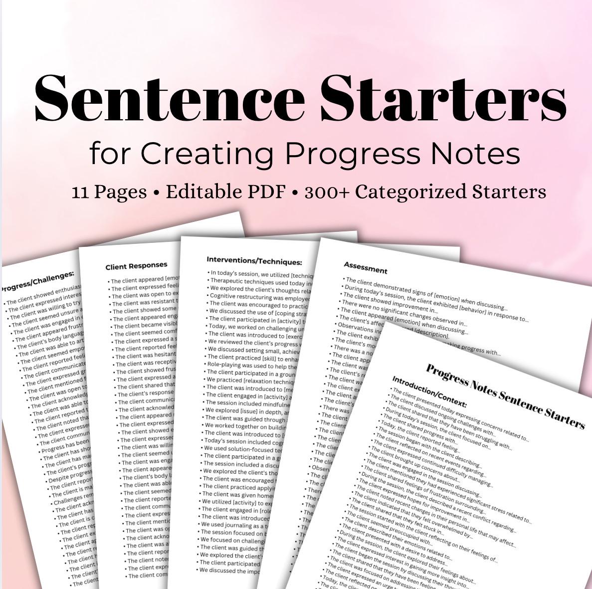 Therapy Progress Note Sentence Starters: Efficient Documentation (Digital Download)