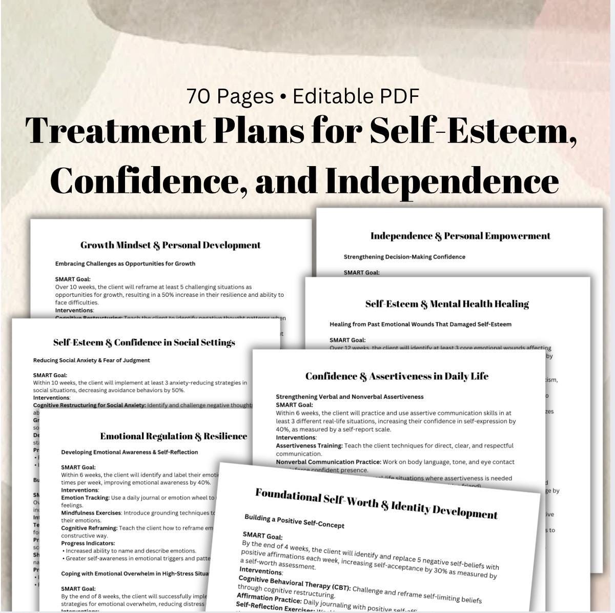 Treatment Plans: Self-Esteem, Confidence, Independence (PDF) Personal Growth Therapy Session Support Tool