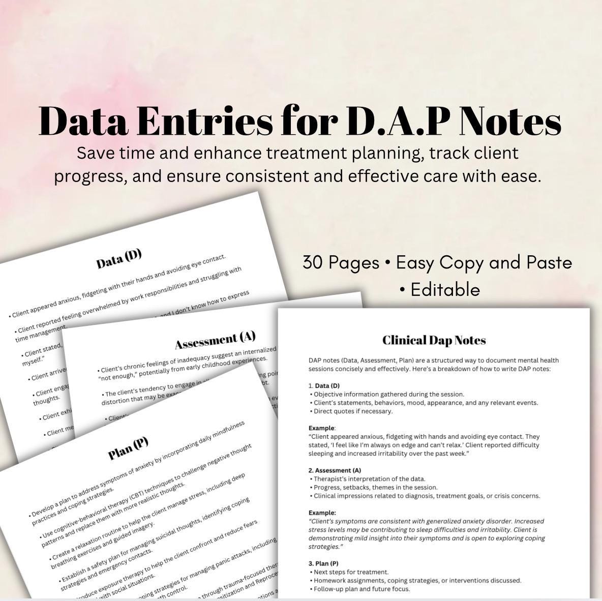 DAP Notes Template Bundle for Mental Health Professionals (Digital Download)