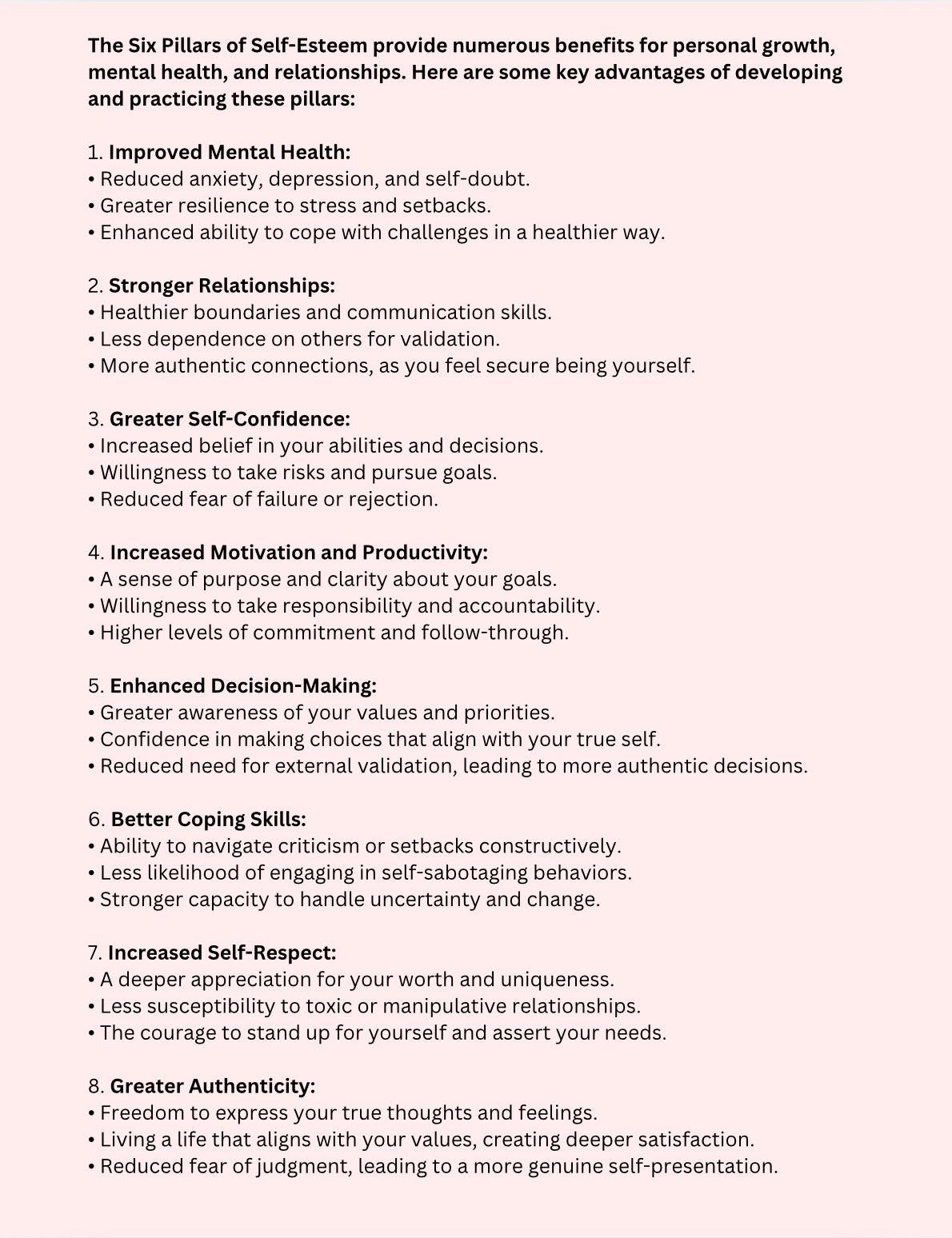 Six Pillars of Self-Esteem Bundle Guided Worksheet Info Sheet for Confidence & Growth