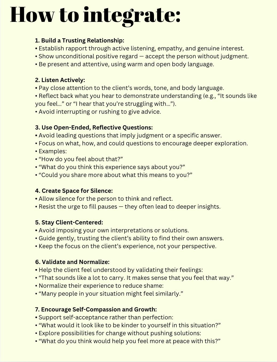 Person-Centered Therapy Questions, Self-Reflection Toolkit (PDF Download)