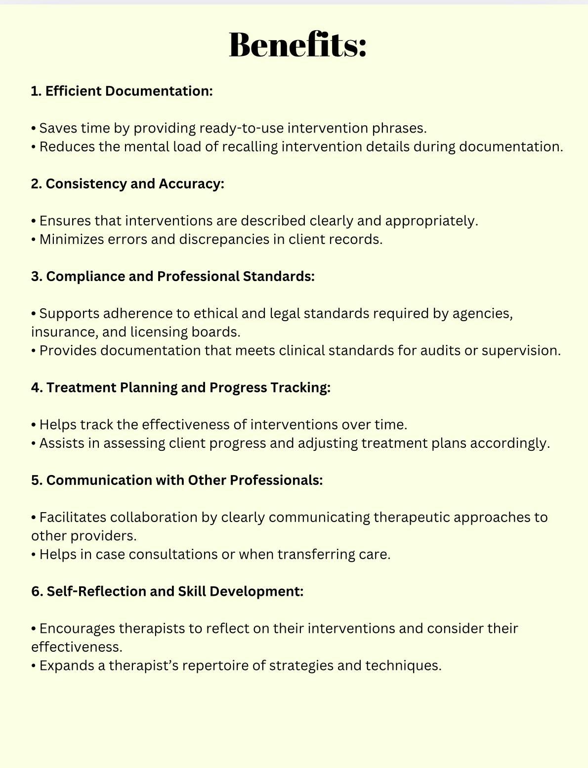 Therapy Interventions Cheat Sheets: Progress Notes, Clinical Guide (Digital Download)