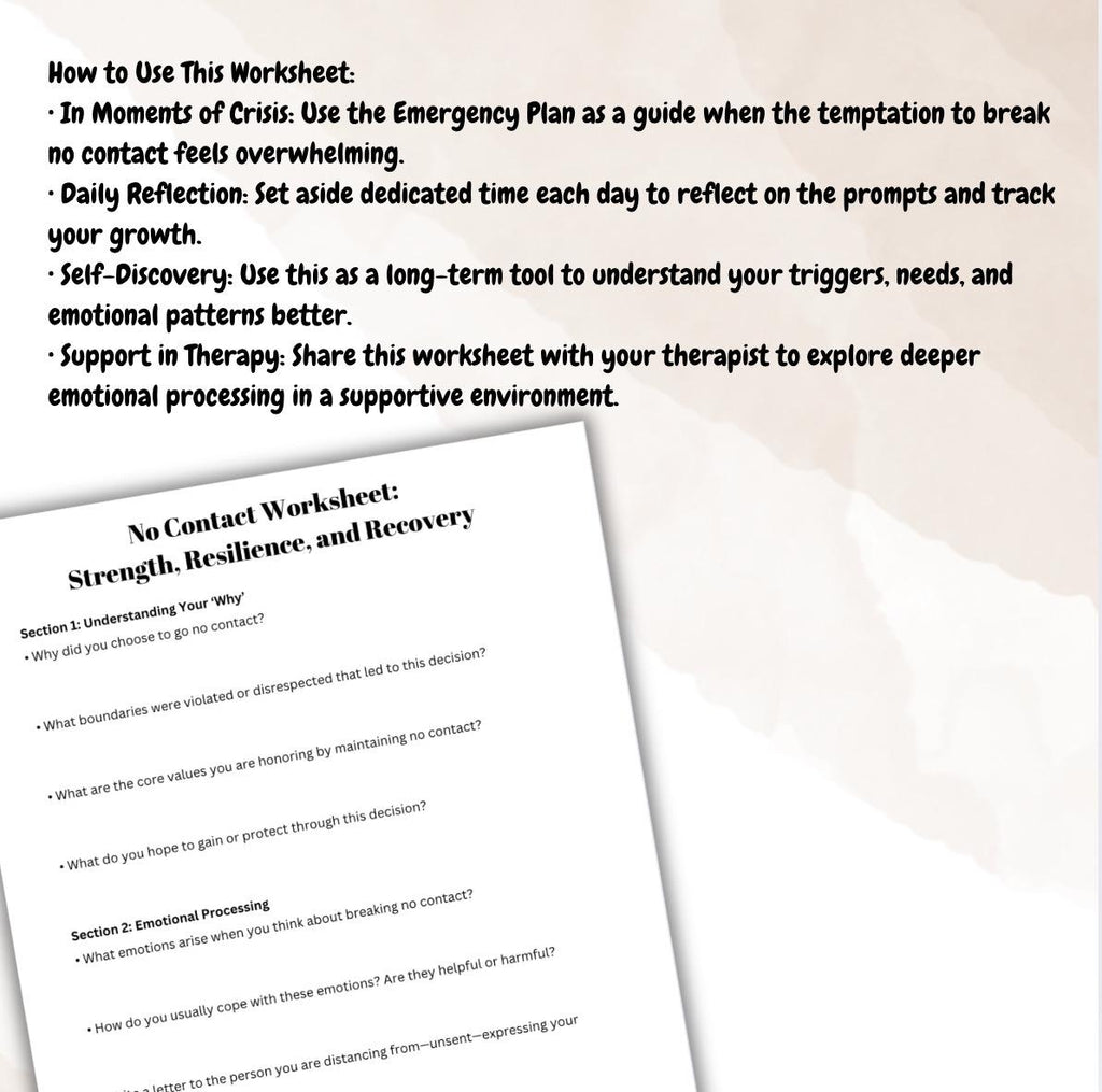 No Contact Survival Worksheets Emotional Resilience Recovery and Self Love