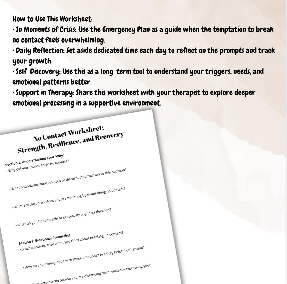 No Contact Survival Worksheets Emotional Resilience Recovery and Self Love