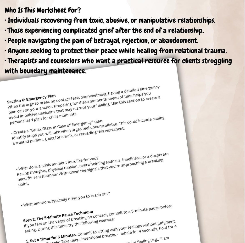 No Contact Survival Worksheets Emotional Resilience Recovery and Self Love