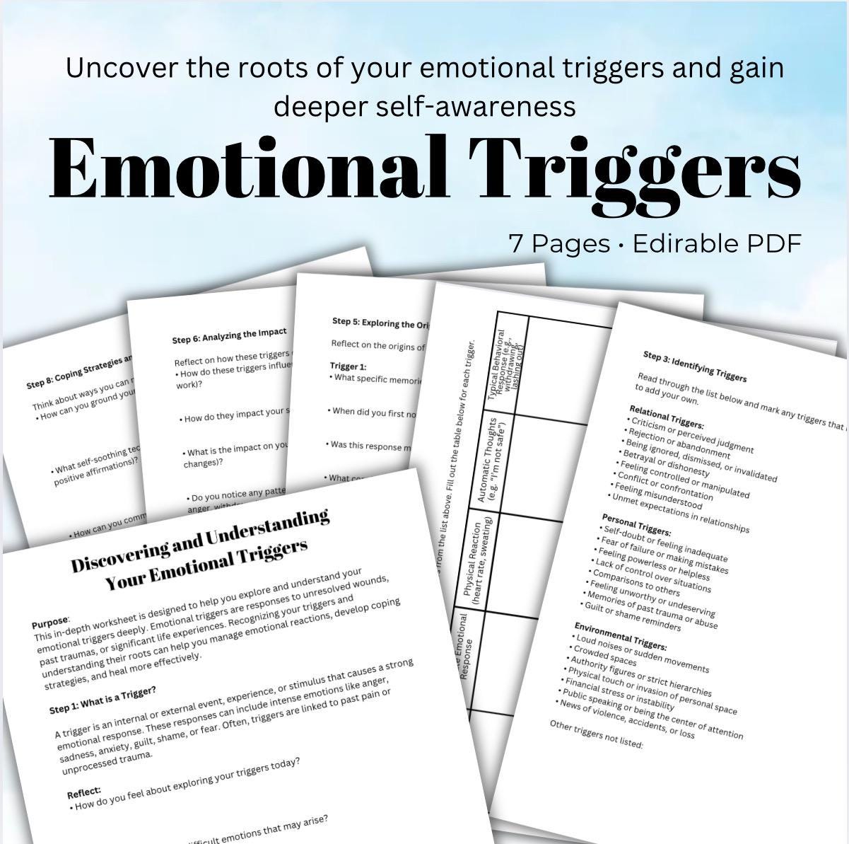 Uncovering Your Emotional Triggers A Guided Self-Reflection Worksheet Self Discovery Exercise