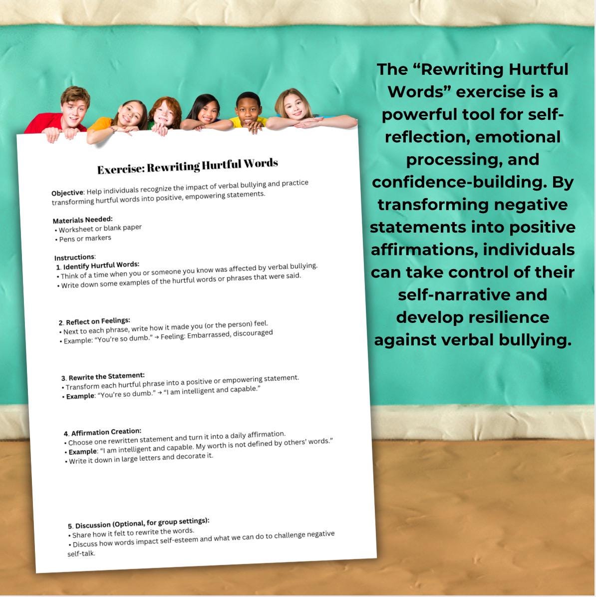Verbal Bullying Coping Skills Workbook Printable Self-Esteem & Awareness Exercises for Children and Teens