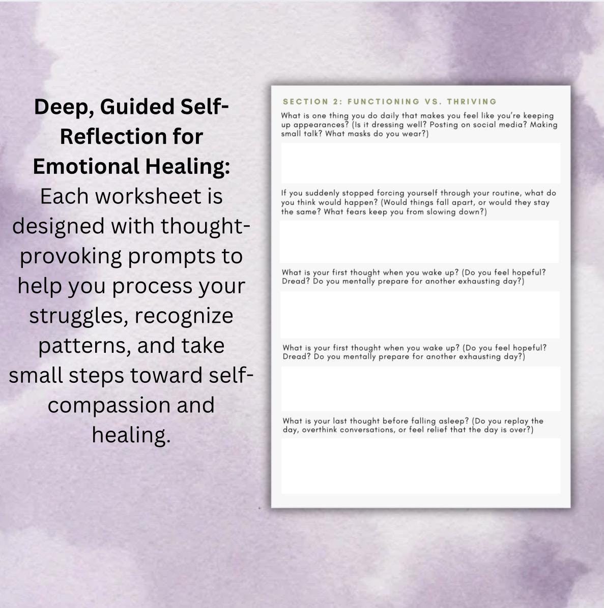 Functional Depression Worksheets Exploring Hidden Burdens, Emotional Exhaustion the Masks We Wear Mental Health Journaling