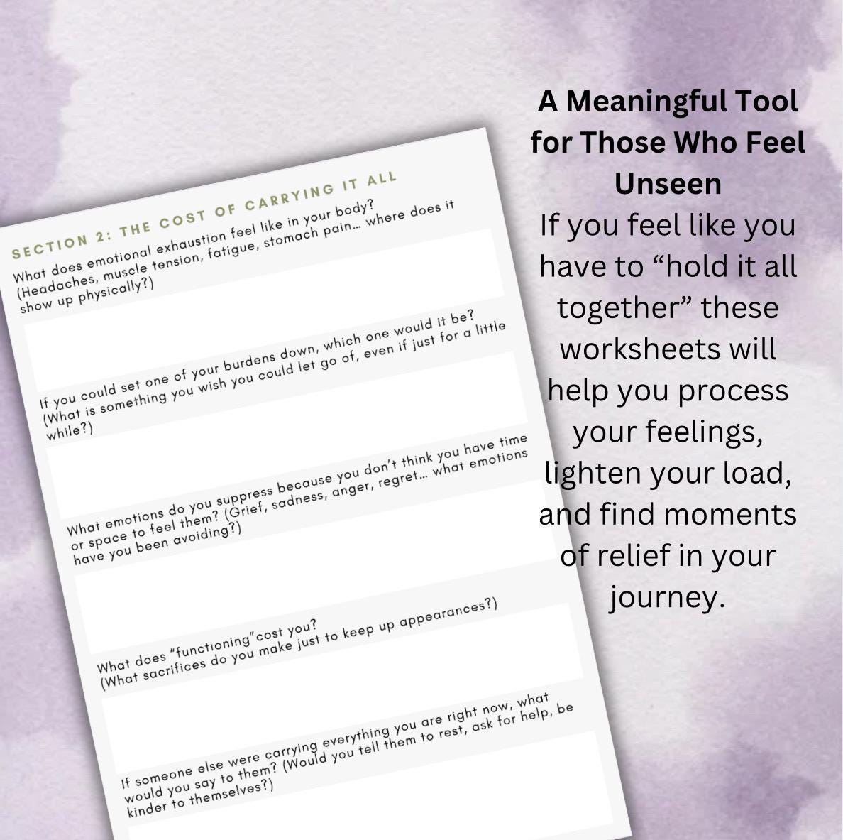 Functional Depression Worksheets Exploring Hidden Burdens, Emotional Exhaustion the Masks We Wear Mental Health Journaling