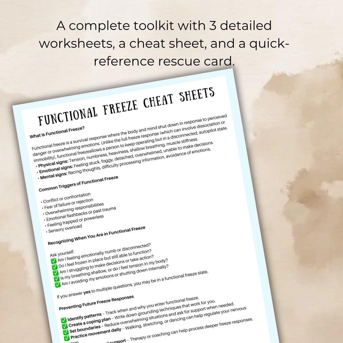 Freeze Response Recovery Toolkit, Trauma Healing Worksheets (Digital Download PDF)