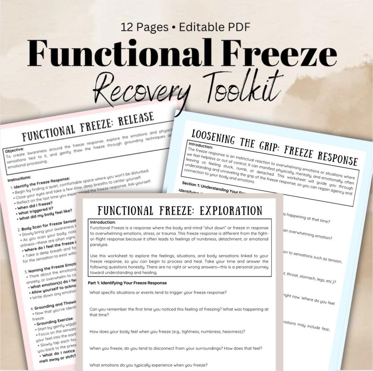 Freeze Response Recovery Toolkit, Trauma Healing Worksheets (Digital Download PDF)