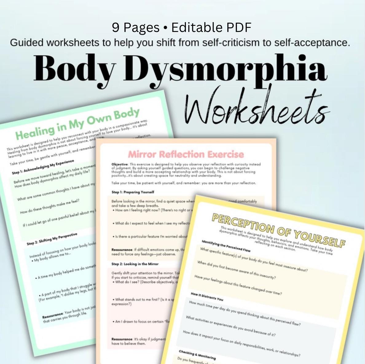 Body Dysmorphia Recovery Workbook: Self-Esteem & Healing (Editable PDF)