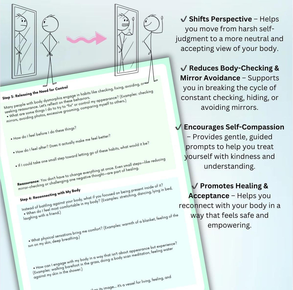 Body Dysmorphia Recovery Workbook: Self-Esteem & Healing (Editable PDF)