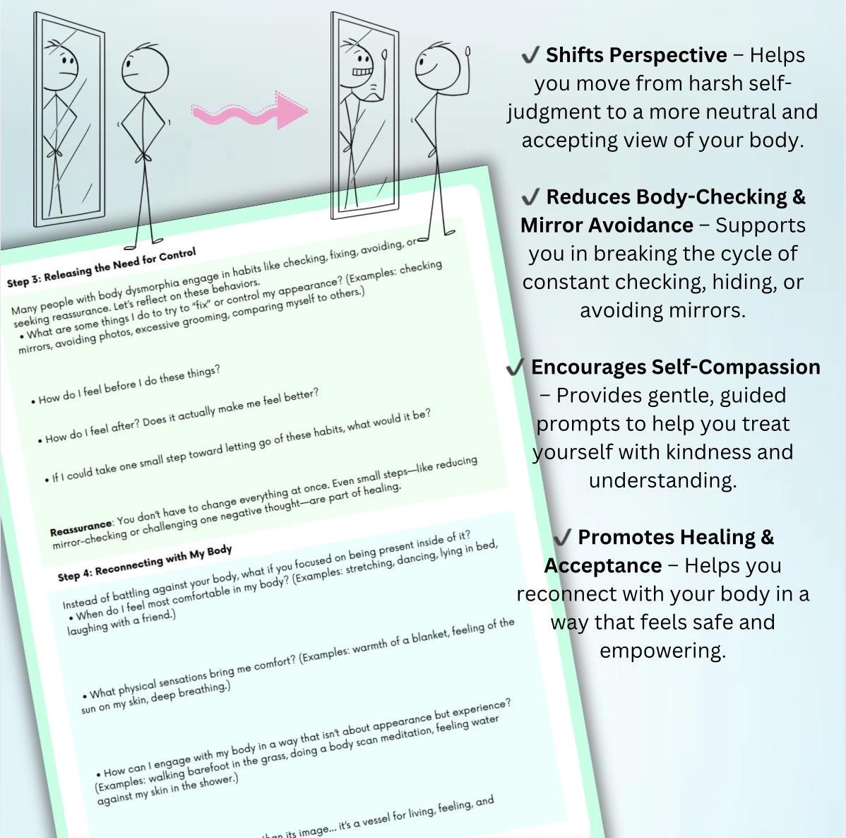 Body Dysmorphia Recovery Workbook: Self-Esteem & Healing (Editable PDF)