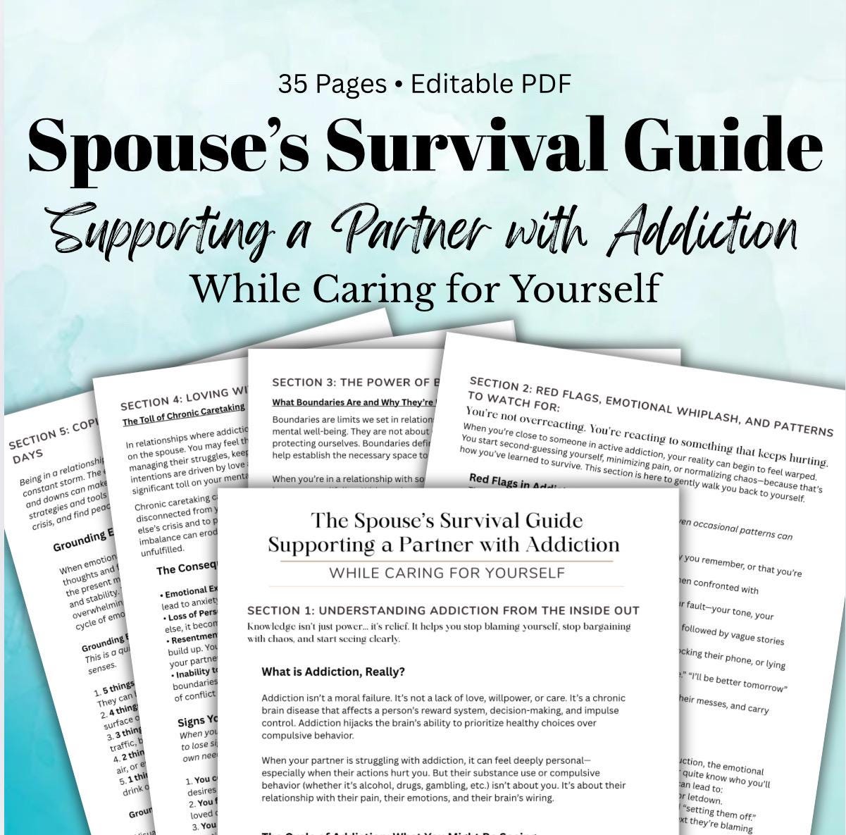 Spouse Support for Addiction Worksheets for Boundaries, Healing, Coping (PDF)