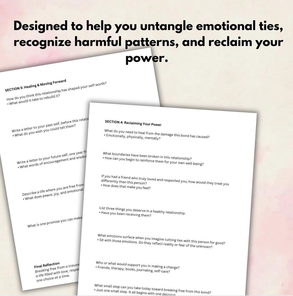 Trauma Bond Healing Worksheet Break Free from Toxic Relationships Self-Reflection & Emotional Recovery Printable