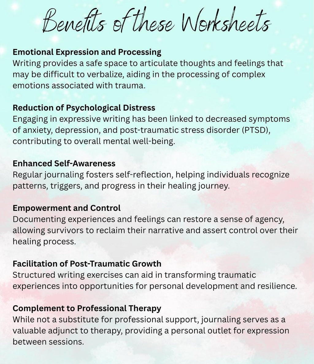 Sexual Trauma Worksheets Survivors Path to Healing Gental Prompts Emotional Exploration Healing Journey