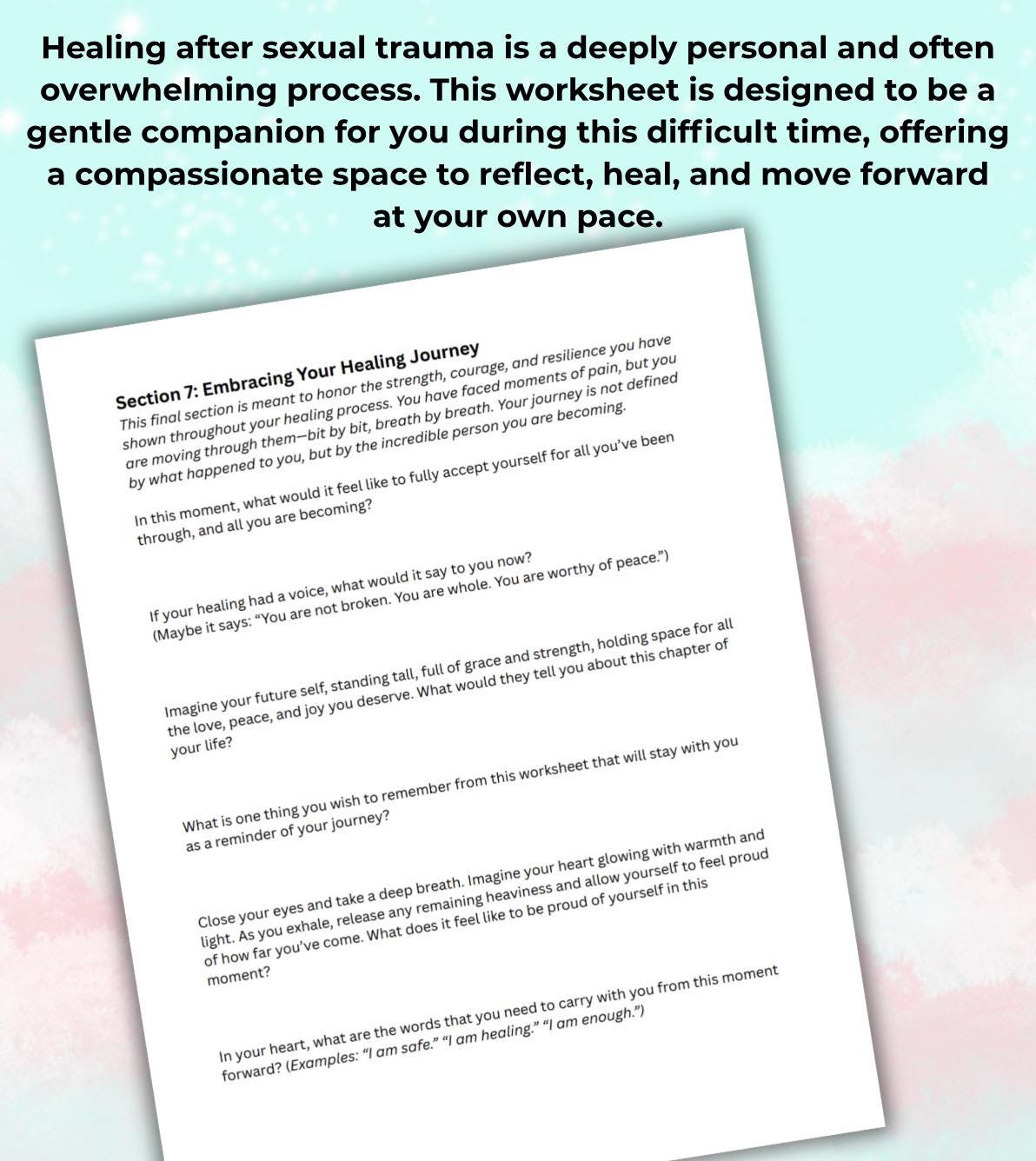 Sexual Trauma Worksheets Survivors Path to Healing Gental Prompts Emotional Exploration Healing Journey