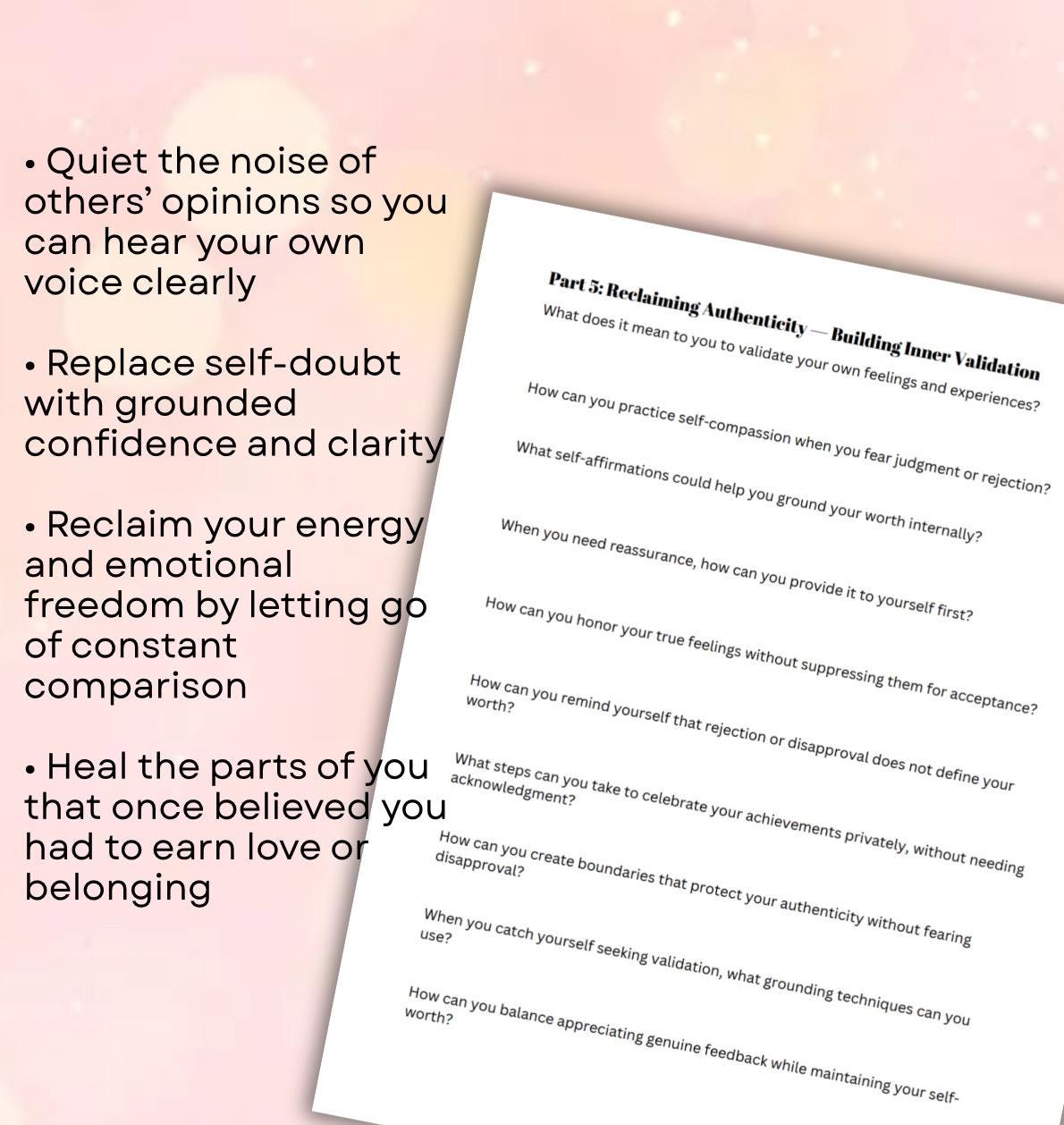 Authenticity Self-Validation Workbook External Validation Mental Health Digital Worksheet  Exercises for Self-Love & Personal Growth