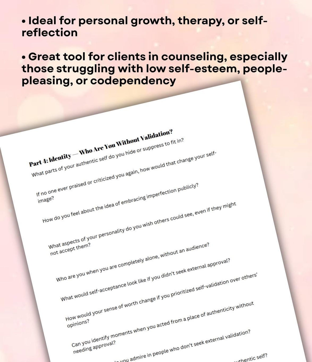 Authenticity Self-Validation Workbook External Validation Mental Health Digital Worksheet  Exercises for Self-Love & Personal Growth