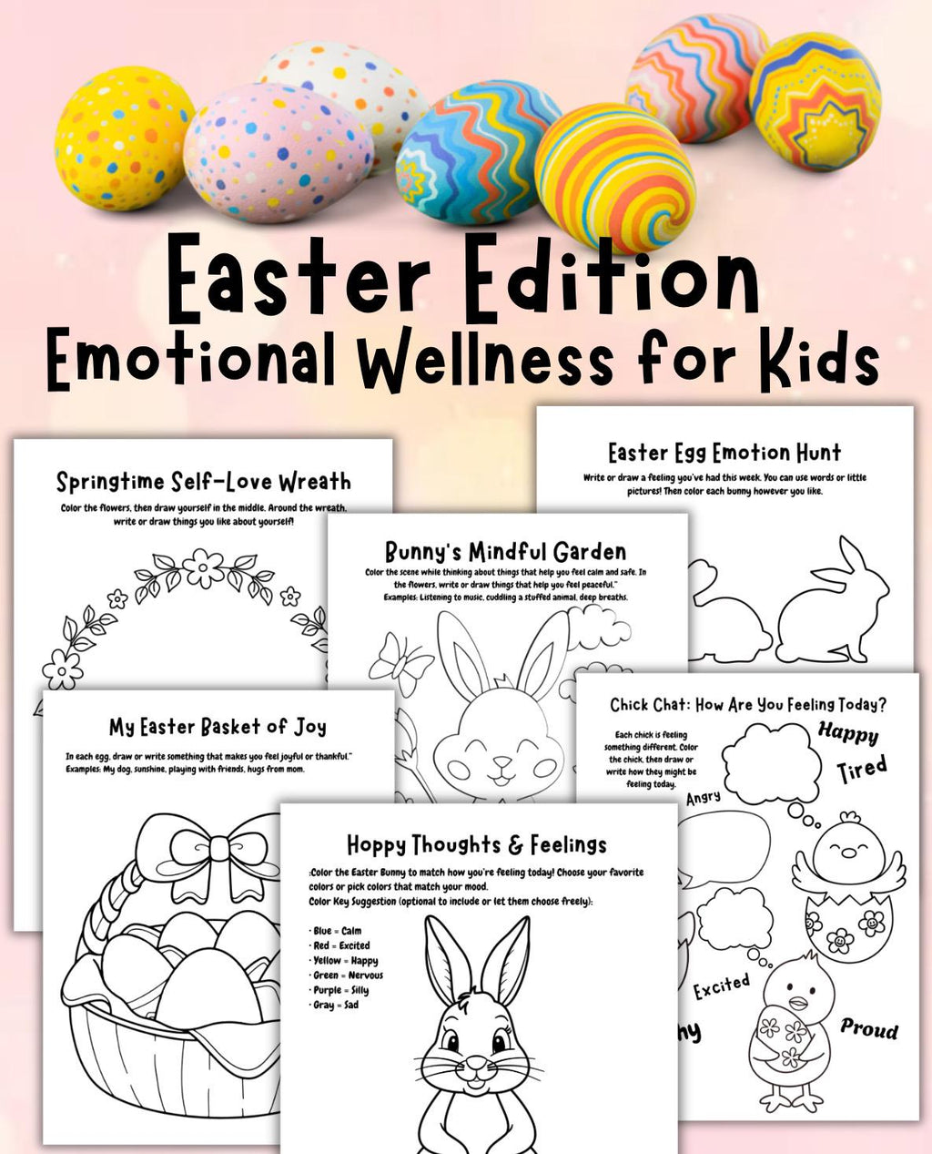 Easter Mental Health Coloring Pages: Kids Emotional Wellness (Printable)