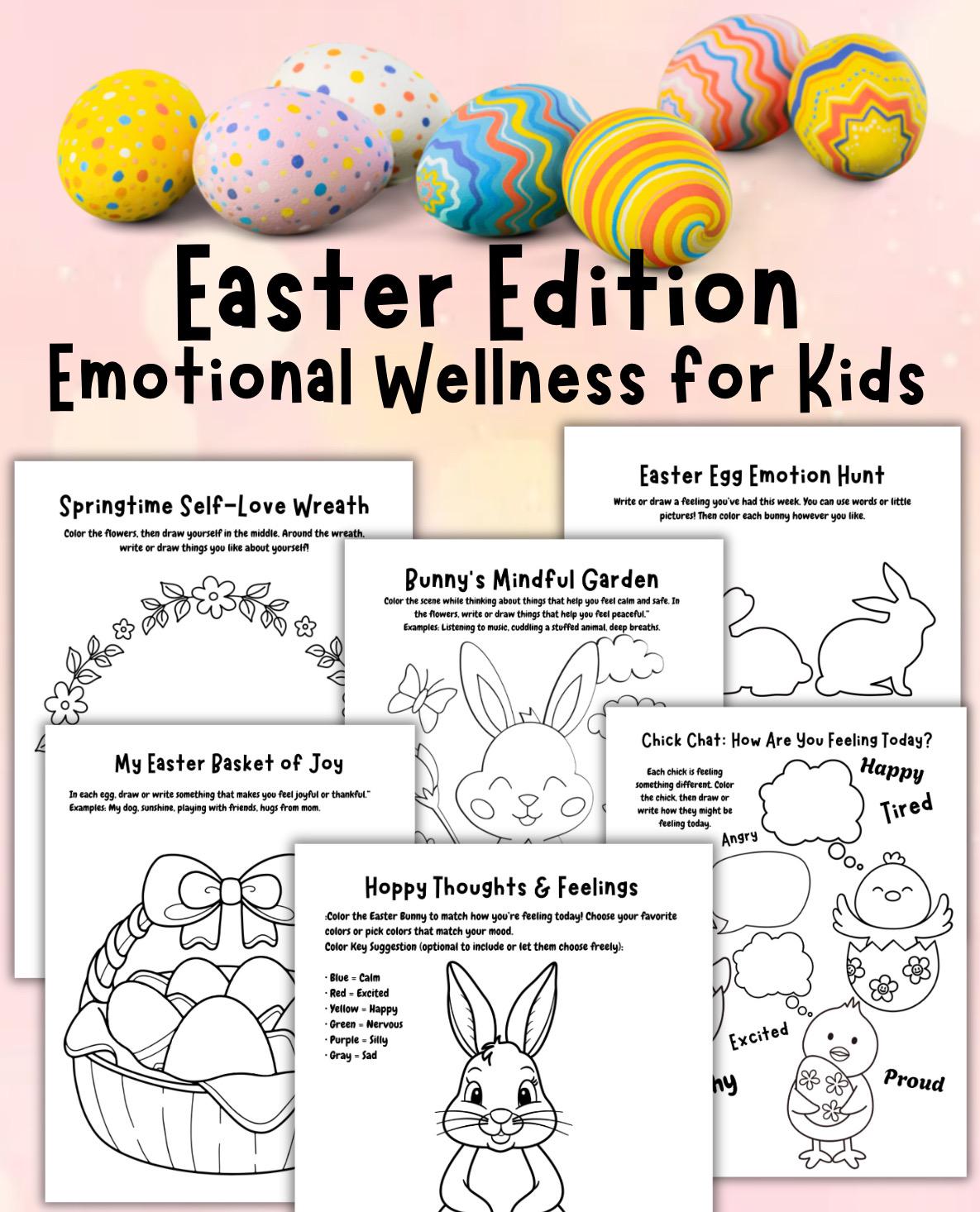 Easter Mental Health Coloring Pages: Kids Emotional Wellness (Printable)