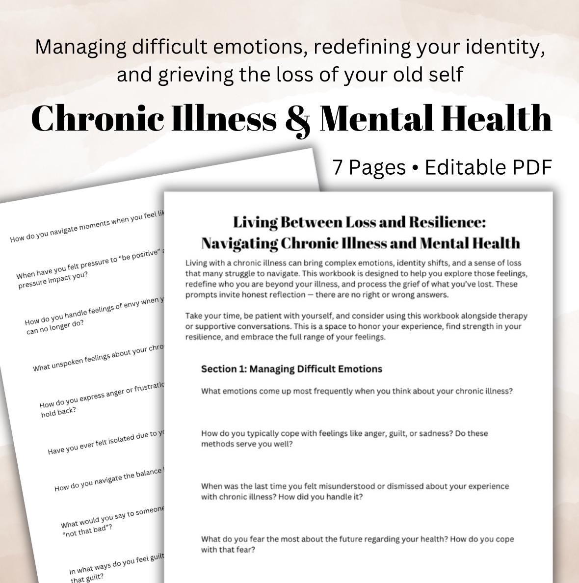 Chronic Illness & Mental Health Workbook: Emotional Healing, Self-Care (PDF)