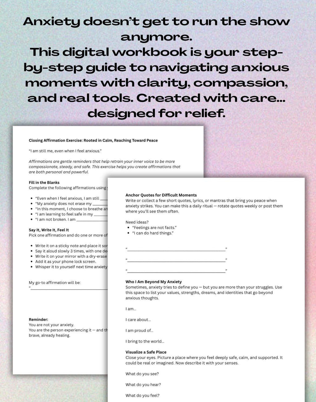 Anxiety Management Workbook: Coping Skills, Mental Health Journal Prompts Self Help Therapy Resource
