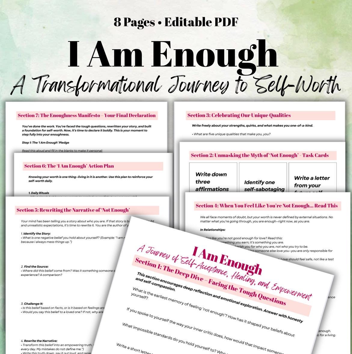 I Am Enough Deep Dive Therapeutic Resolution A Guided Healing Worksheet Task Cards Self Worth