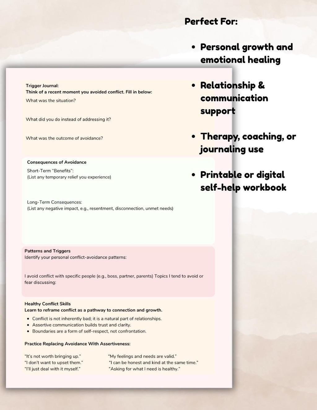 Conflict Avoidance Worksheet Communication & Boundaries Worksheets Digital Download Therapy Tool