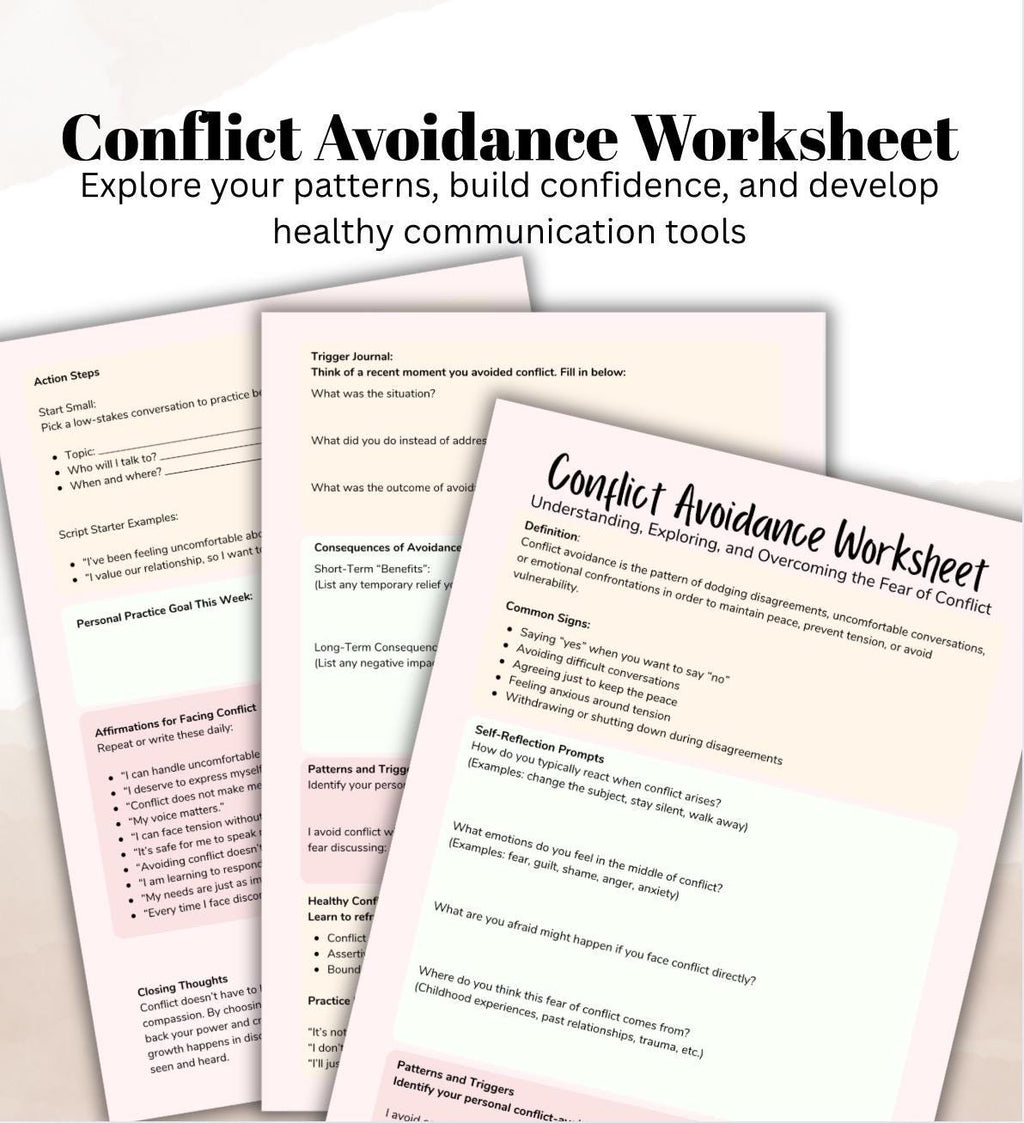 Conflict Avoidance Worksheet Communication & Boundaries Worksheets Digital Download Therapy Tool