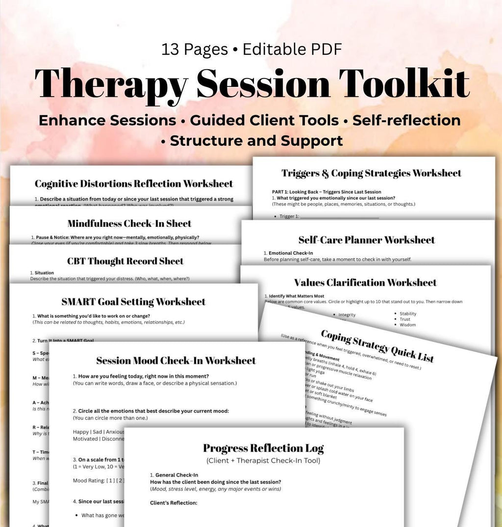 Therapy Session Toolkit: CBT, Mindfulness Worksheets (Editable PDF)