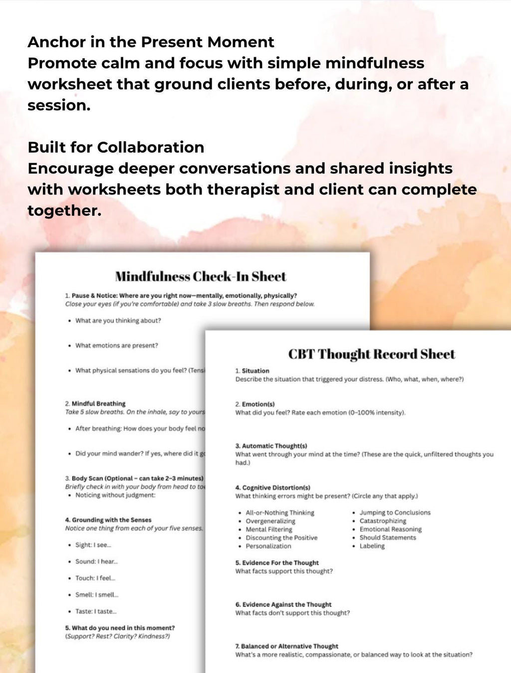 Therapy Session Toolkit: CBT, Mindfulness Worksheets (Editable PDF)